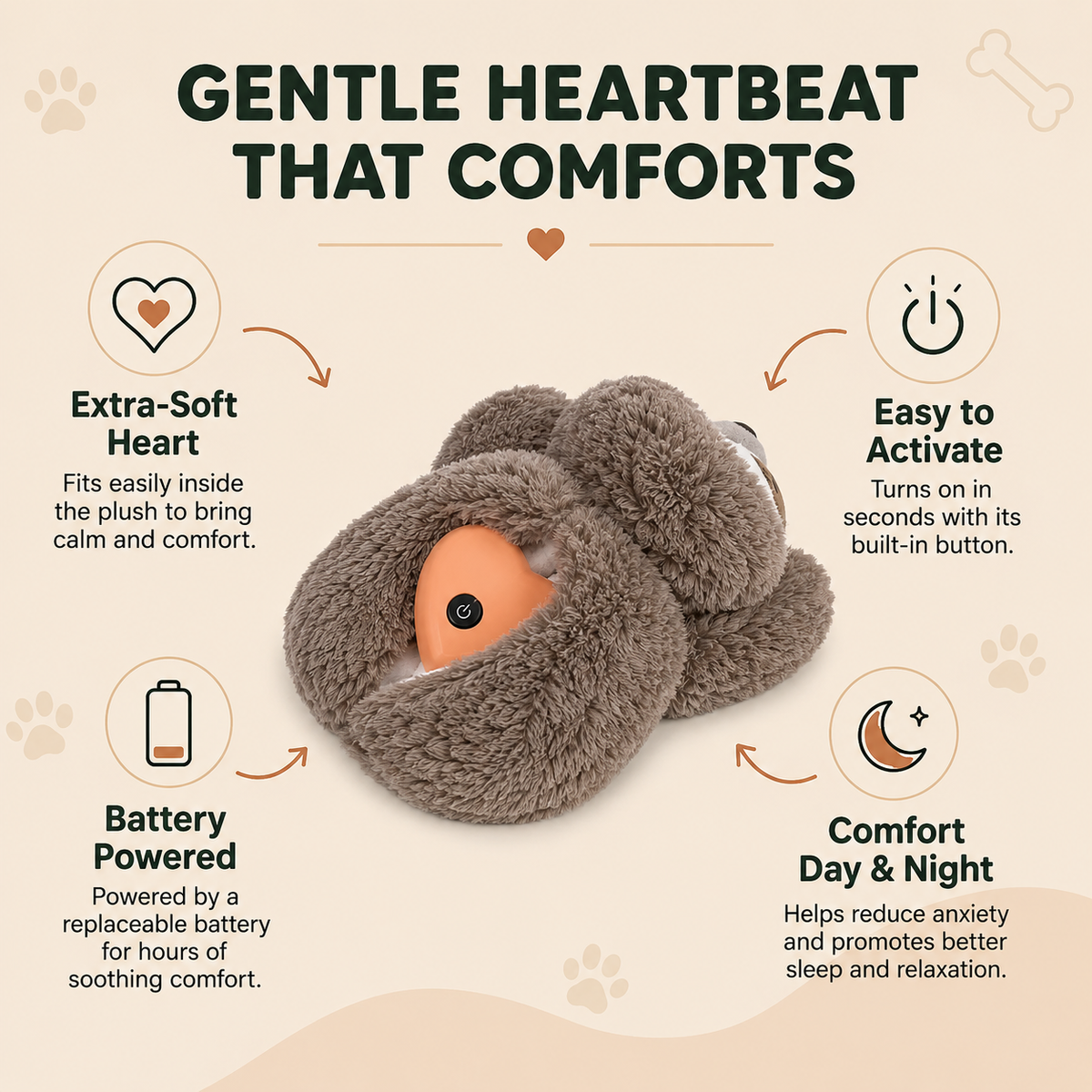 CalmPaw heartbeat comfort sloth plush product details